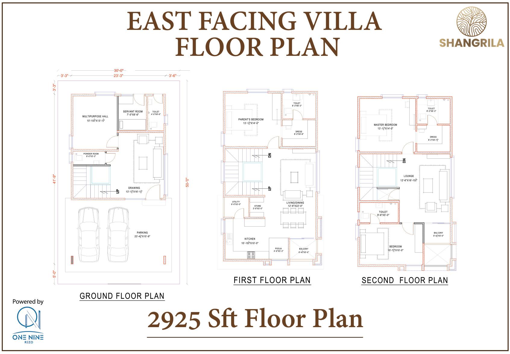 2925 SFT East Facing Floor Plan