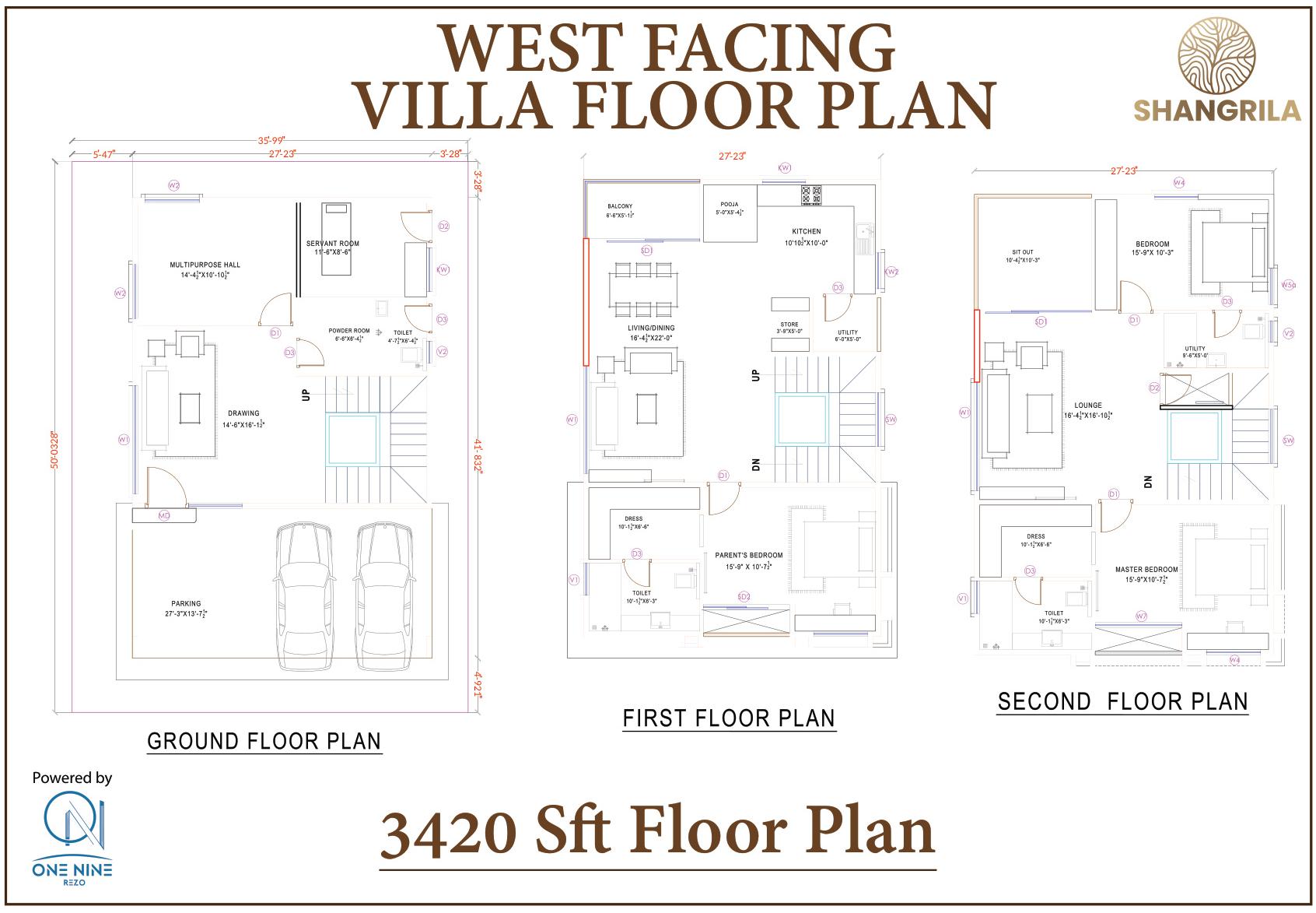 3420 SFT West Facing Floor Plan